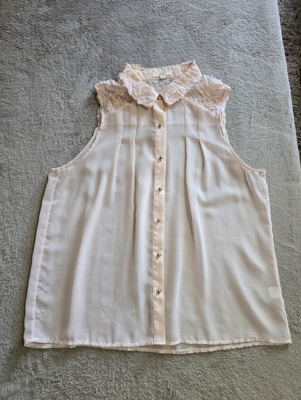 Iris Los Angeles Sheer Sleeveless Blouse Floral Applique Size Large